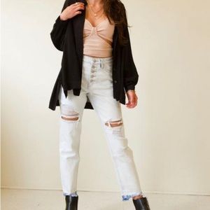 Distressed Mom Jeans Button Up NWT